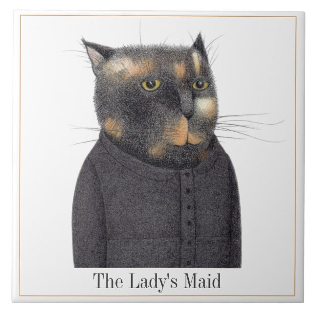 LADY'S MAID CAT 6" Square Ceramic Tile + Text (Front)