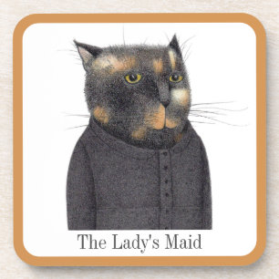 LADY'S MAID CAT Hard Plastic Coasters + Text