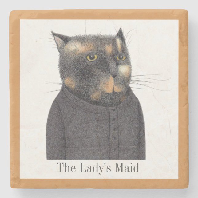 LADY'S MAID CAT Marble Stone Coaster + Text (Front)