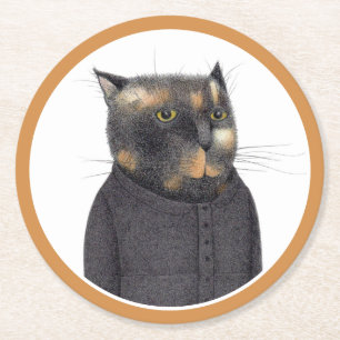 LADY'S MAID CAT Round Paper Coasters