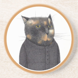 LADY'S MAID CAT Round Sandstone Coaster