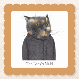 LADY'S MAID CAT Scallop Square Coasters + Text