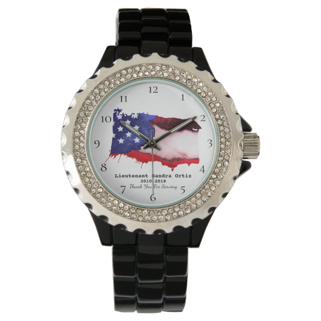 *~* Lady's Military Veteran Red White Blue US Flag Watch (Front)