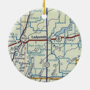 Ladysmith WI Map Ceramic Tree Decoration