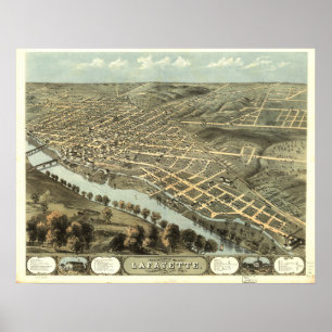 Lafayette Indiana 1868 Antique Panoramic Map Poster