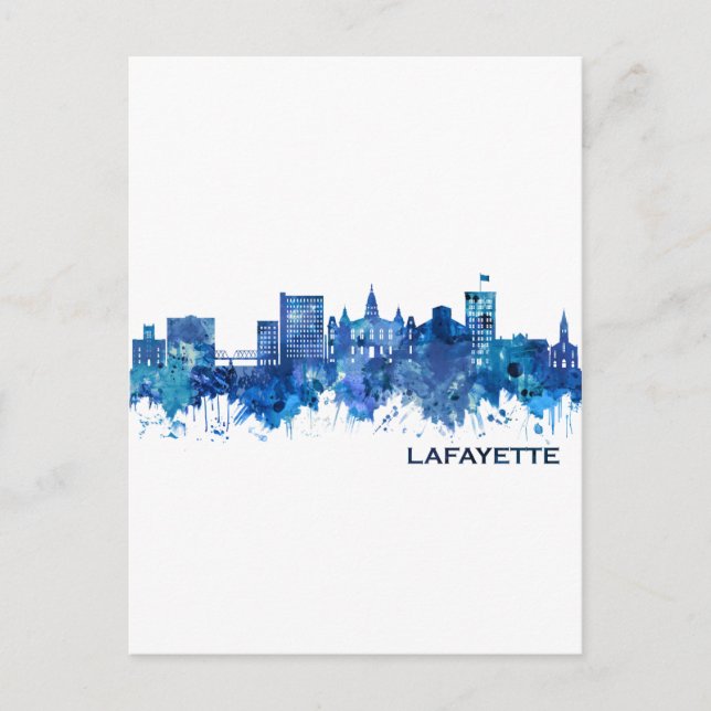 Lafayette Louisiana Skyline Blue Invitation Postcard (Front)