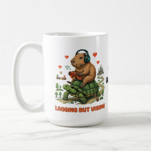 Lagging But Vibing Funny Capybara & Turtle Gamer Coffee Mug