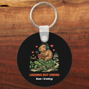 Lagging But Vibing Funny Capybara & Turtle Gamer Key Ring