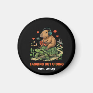 Lagging But Vibing Funny Capybara & Turtle Gamer Magnet