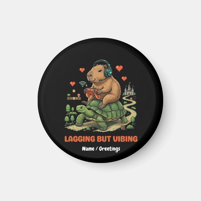 Lagging But Vibing Funny Capybara & Turtle Gamer  Magnet (Front)