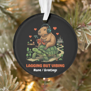 Lagging But Vibing Funny Capybara & Turtle Gamer Ornament