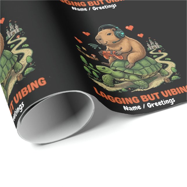 Lagging But Vibing Funny Capybara & Turtle Gamer  Wrapping Paper (Roll Corner)