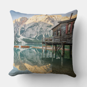 Lago di Braies in the Dolomites in Italy Cushion