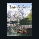 Lago di Braies Italy Travel Art Vintage Postcard<br><div class="desc">Lago di Braies vector art design. Lake Braies is a lake in the Prags Dolomites in South Tyrol,  Italy.</div>