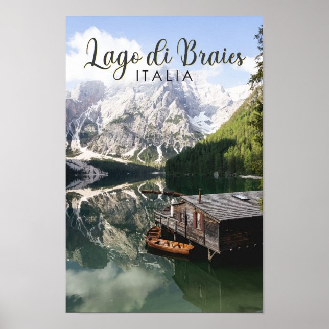 Lago di Braies Italy Travel Art Vintage  Poster (Front)