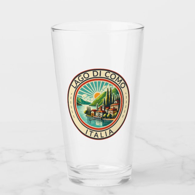Lago di Como Italia Illustration Travel Art Badge Glass (Front)