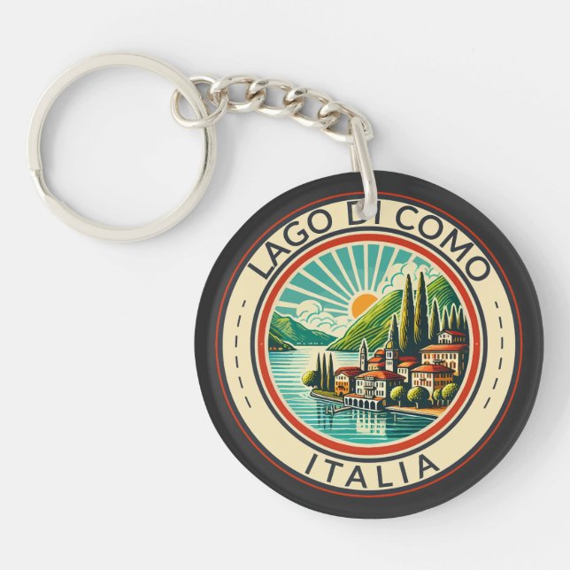 Lago di Como Italia Illustration Travel Art Badge Key Ring (Front)