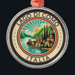 Lago di Como Italia Illustration Travel Art Badge Metal Tree Decoration<br><div class="desc">Lake Como vector art design. Lake Como,  in Northern Italy’s Lombardy region,  is an upscale resort area known for its dramatic scenery,  set against the foothills of the Alps.</div>