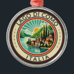 Lago di Como Italia Illustration Travel Art Badge Metal Tree Decoration<br><div class="desc">Lake Como vector art design. Lake Como,  in Northern Italy’s Lombardy region,  is an upscale resort area known for its dramatic scenery,  set against the foothills of the Alps.</div>