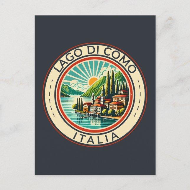 Lago di Como Italia Illustration Travel Art Badge Postcard (Front)