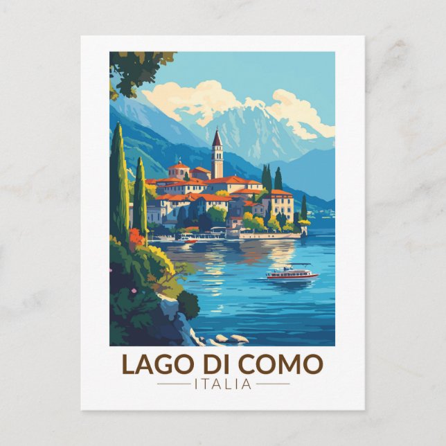 Lago di Como Italia Lombardia Travel Art Vintage Postcard (Front)