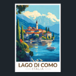 Lago di Como Italia Lombardia Travel Art Vintage Poster<br><div class="desc">Lake Como vector art design. Lake Como,  in Northern Italy’s Lombardy region,  is an upscale resort area known for its dramatic scenery,  set against the foothills of the Alps.</div>