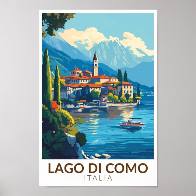 Lago di Como Italia Lombardia Travel Art Vintage Poster (Front)