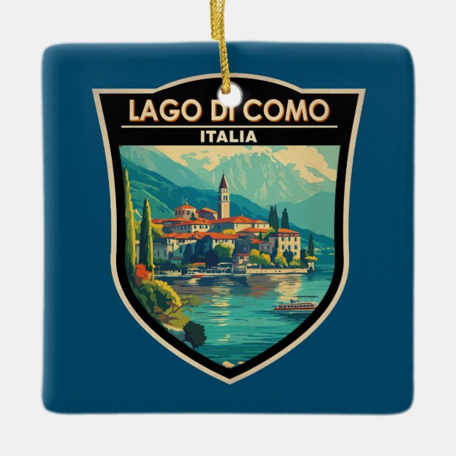 Lago di Como Italia Travel Art Badge Ceramic Ornament (Front)