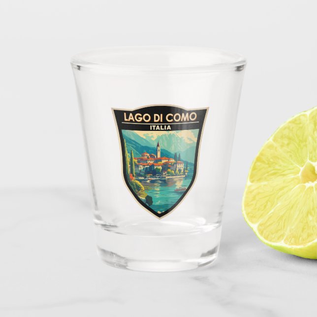Lago di Como Italia Travel Art Badge Shot Glass (Front)