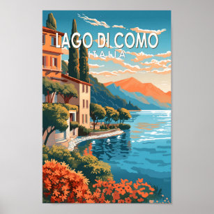 Lago di Como Italia Travel Art Vintage Poster