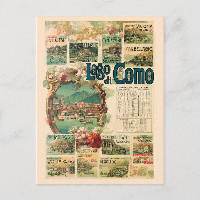 Lago di Como Italy Vintage Poster 1893 Postcard (Front)