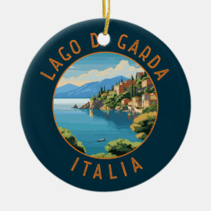 Lago di Garda Italia Retro Distressed Circle Ceramic Tree Decoration
