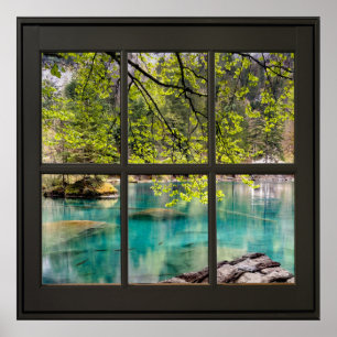 Lagoon, Lake View Faux Window Illusion Black Poster