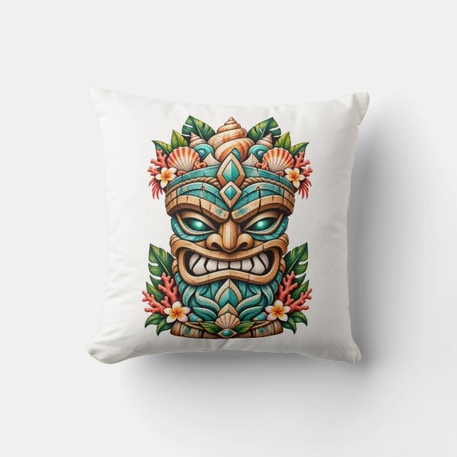 Lagoon Shell Tiki Guardian Throw Pillow (Front)