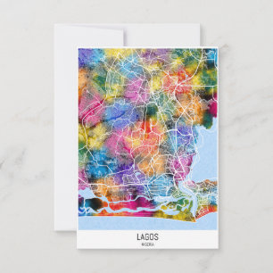 Lagos Nigeria City Map Thank You Card