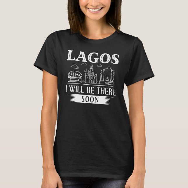 Lagos Nigeria City Skyline Map Travel 1 T-Shirt (Front)