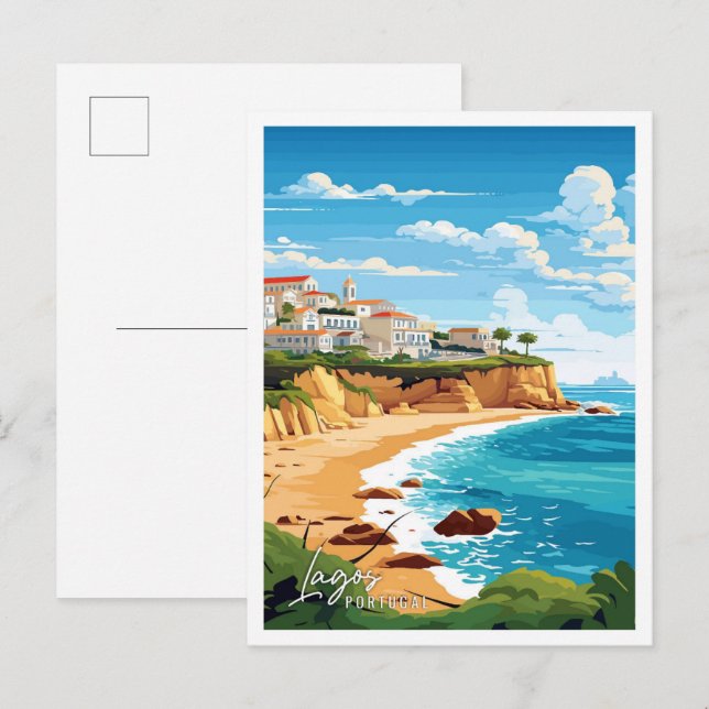 Lagos Portugal Art vintage travel illustration Postcard (Front/Back)