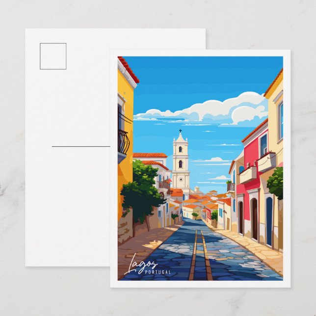 Lagos Portugal vintage travel illustration Postcard (Front/Back)
