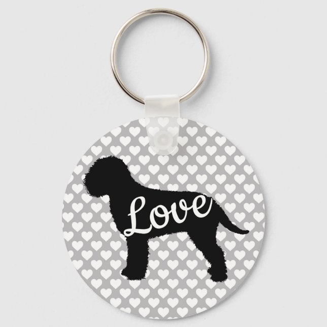 Lagotto Love Back & White With Hearts Key Ring (Front)