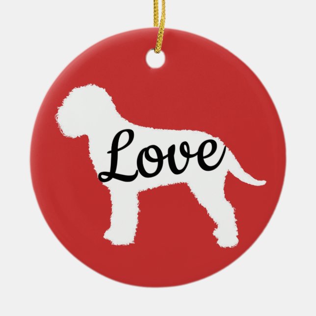 Lagotto Love White & Black Ceramic Tree Decoration (Front)