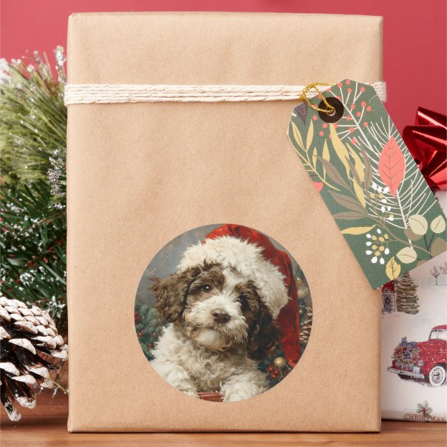 Lagotto Romagnolo Christmas Classic Round Sticker (Holiday)