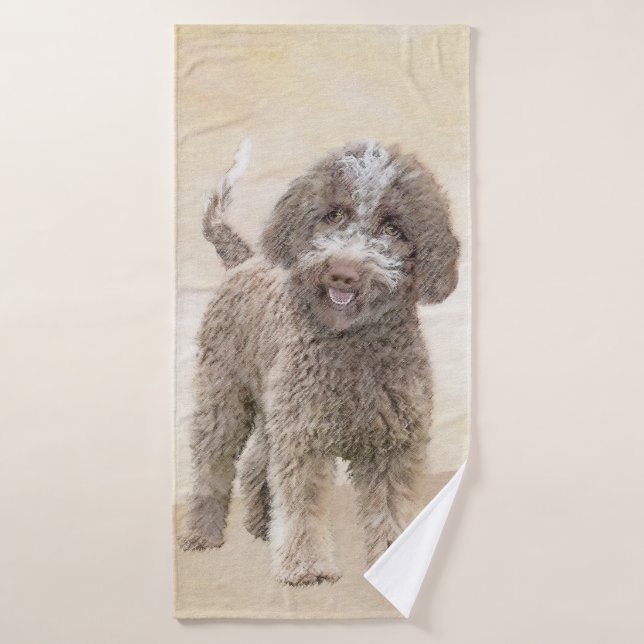 Lagotto Romagnolo Painting - Cute Original Dog Art Bath Towel Set (Bath Towel)