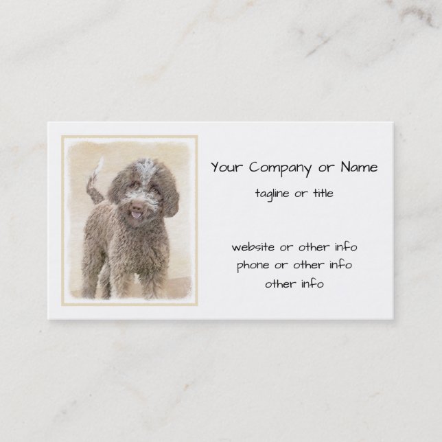 Lagotto Romagnolo Painting - Cute Original Dog Art Business Card (Front)