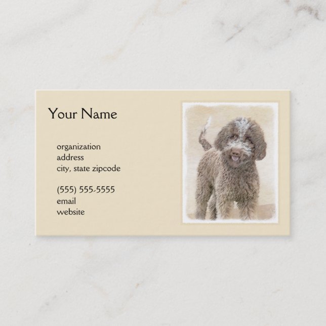 Lagotto Romagnolo Painting - Cute Original Dog Art Business Card (Front)