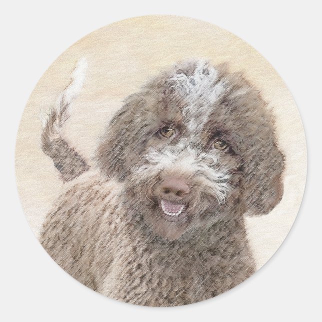 Lagotto Romagnolo Painting - Cute Original Dog Art Classic Round Sticker (Front)