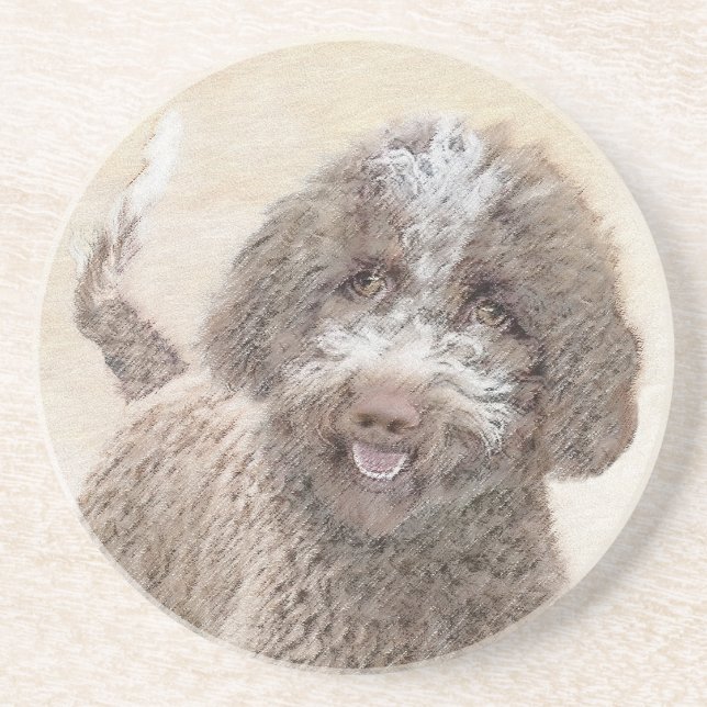 Lagotto Romagnolo Painting - Cute Original Dog Art Coaster (Front)