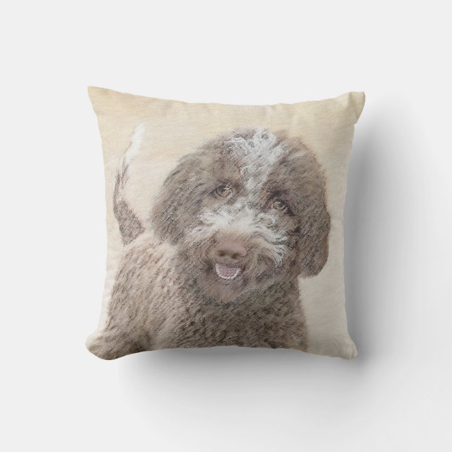Lagotto Romagnolo Painting - Cute Original Dog Art Cushion (Front)