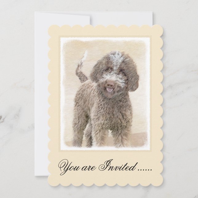 Lagotto Romagnolo Painting - Cute Original Dog Art Invitation (Front)