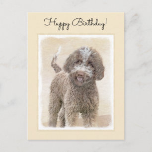 Lagotto Romagnolo Painting - Cute Original Dog Art Postcard