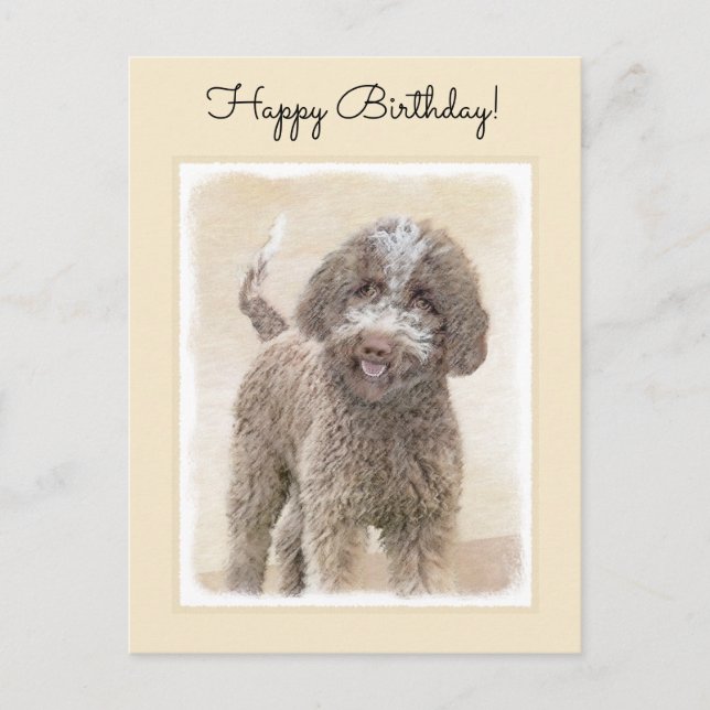 Lagotto Romagnolo Painting - Cute Original Dog Art Postcard (Front)
